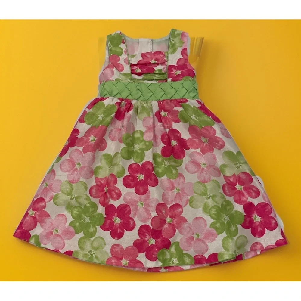 Emily Rose Girls‎ Size 4 Pink Floral Ribbon Sash Dress Church Vacation Princess